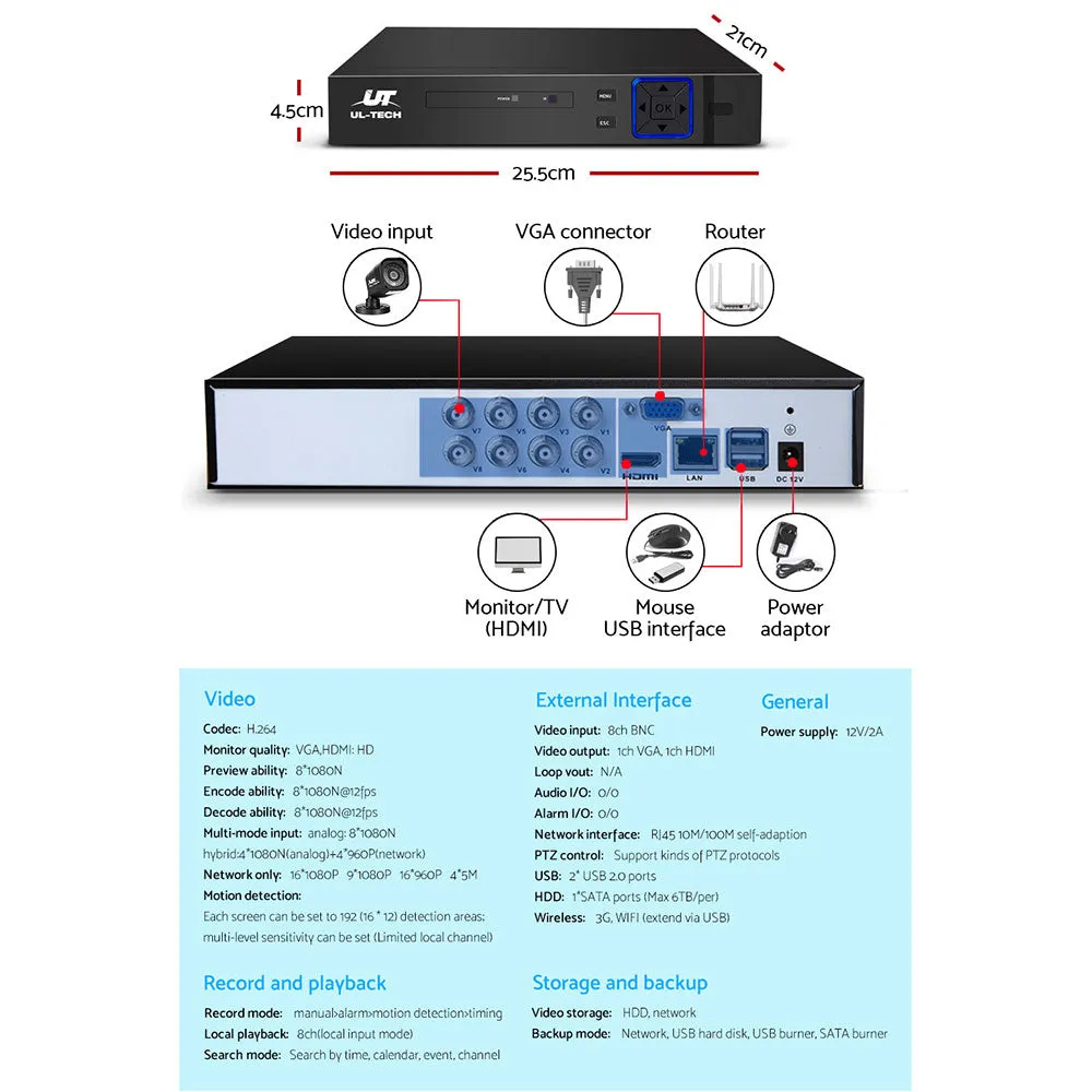 1080p 8CH DVR CCTV System with Night Vision - UL-Tech