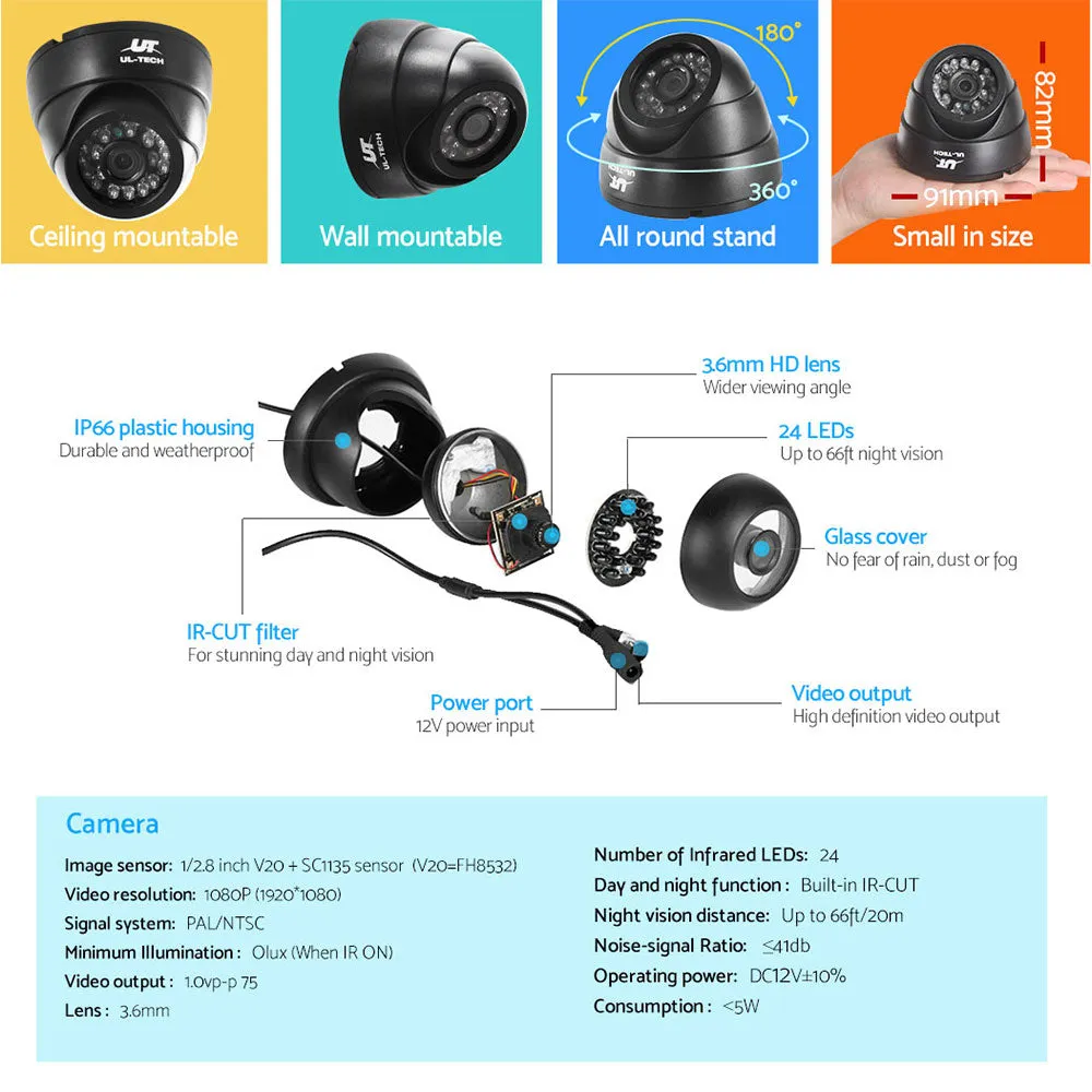 1080p HD Night Vision 4CH CCTV System, 4 Cameras, UL-Tech