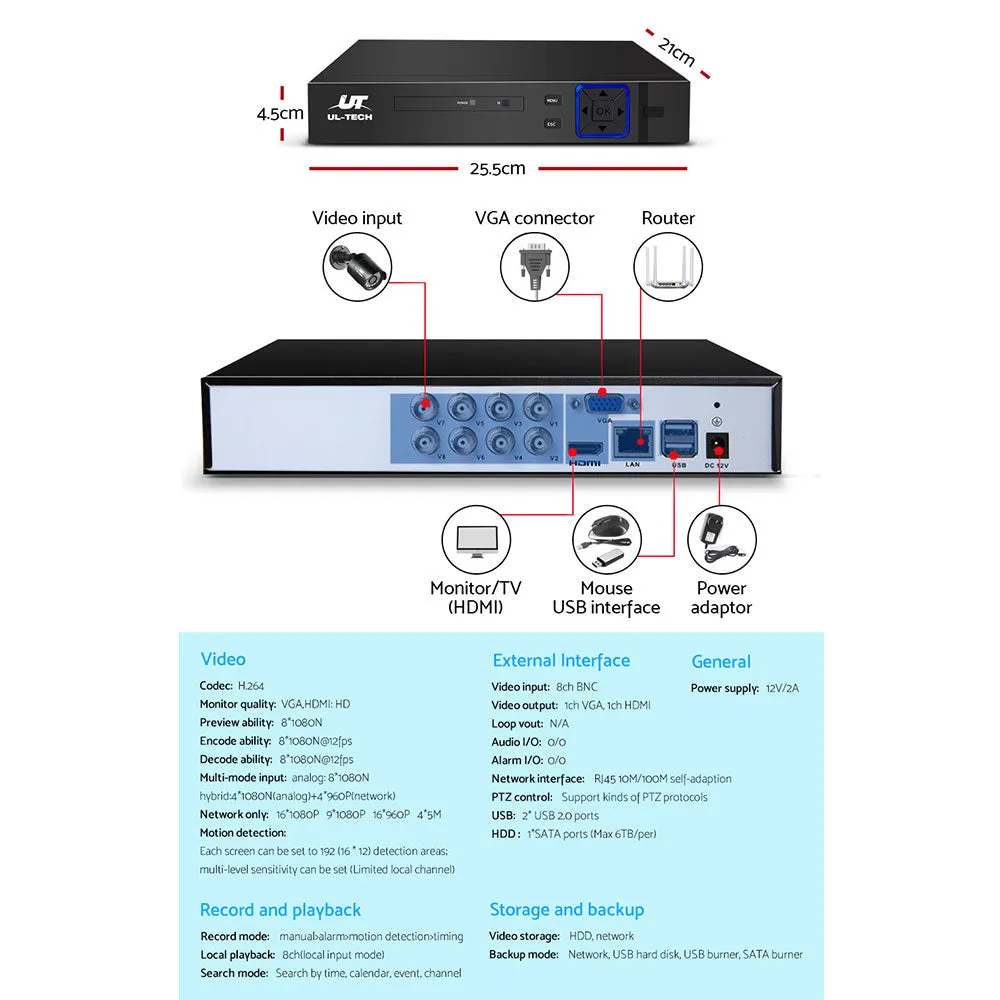 1080P Night Vision 8CH DVR CCTV System 1TB HDD | UL-tech