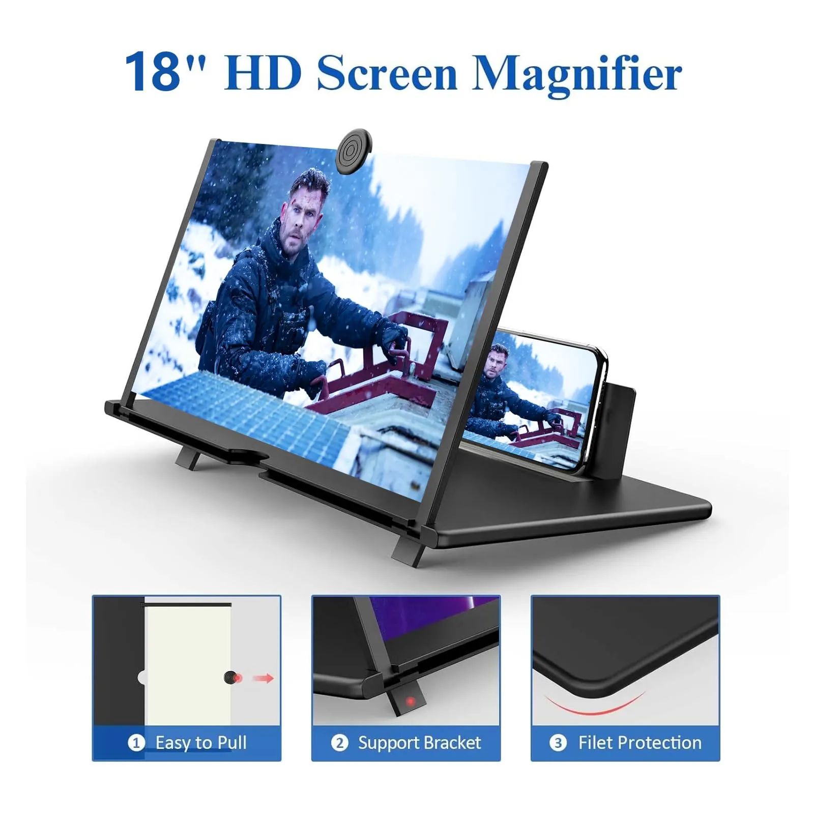 18" Screen Magnifier for Smartphone -3D HD Mobile Phone Magnifying Projector Screen Enlarger for Movies, Videos, and Gaming-Foldable Phone Stand with Screen Amplifier-Supports All Cell Phone