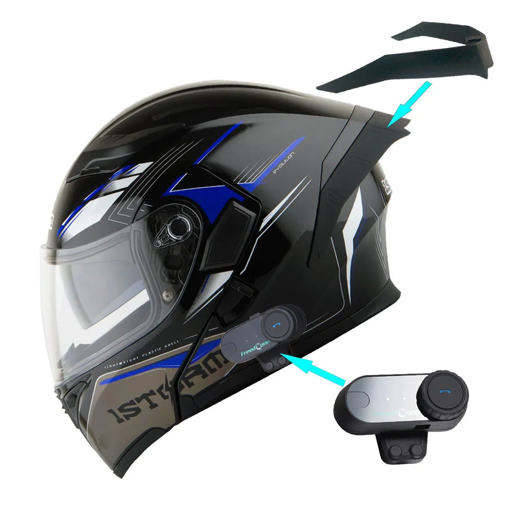 1Storm Motorcycle Modular Full Face Flip up Dual Visor Helmet   Spoiler   Motorcycle Bluetooth Headset: HB89