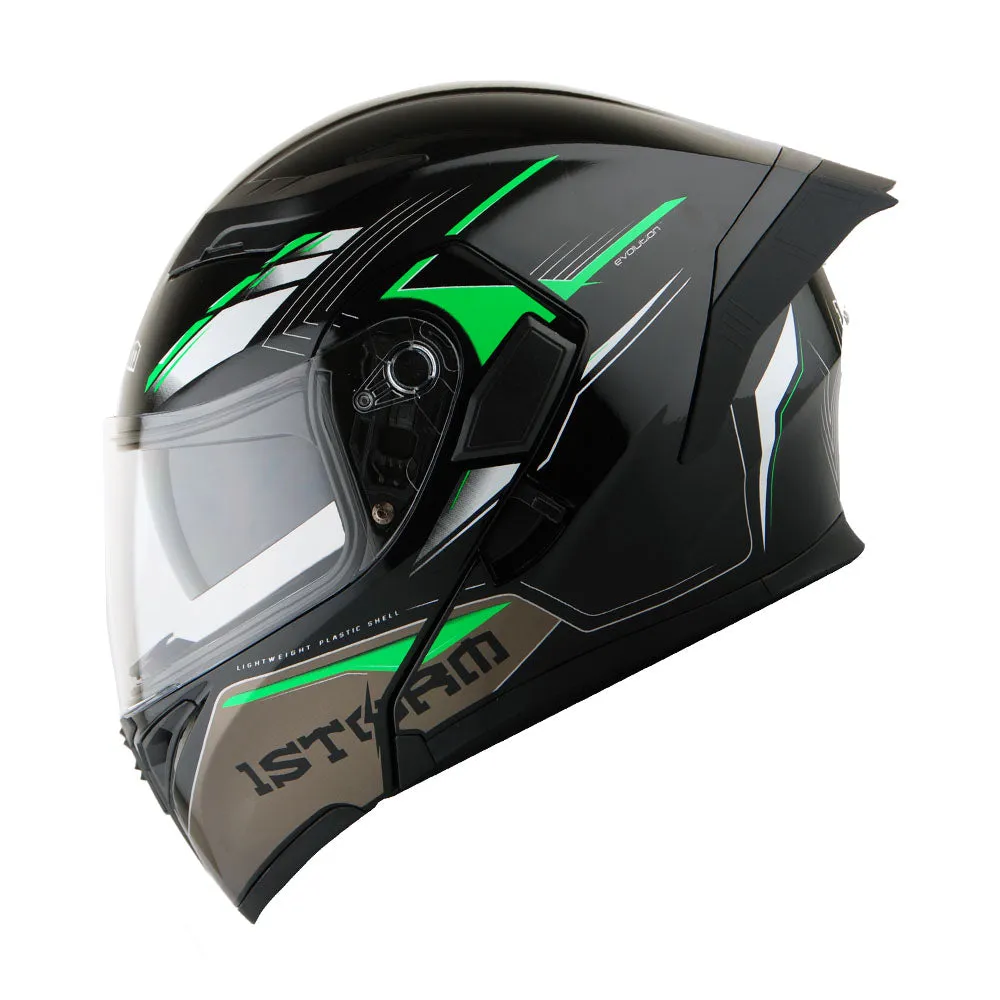 1Storm Motorcycle Modular Full Face Flip up Dual Visor Helmet   Spoiler   Motorcycle Bluetooth Headset: HB89