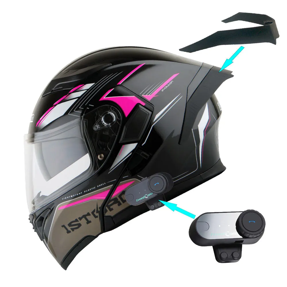 1Storm Motorcycle Modular Full Face Flip up Dual Visor Helmet   Spoiler   Motorcycle Bluetooth Headset: HB89