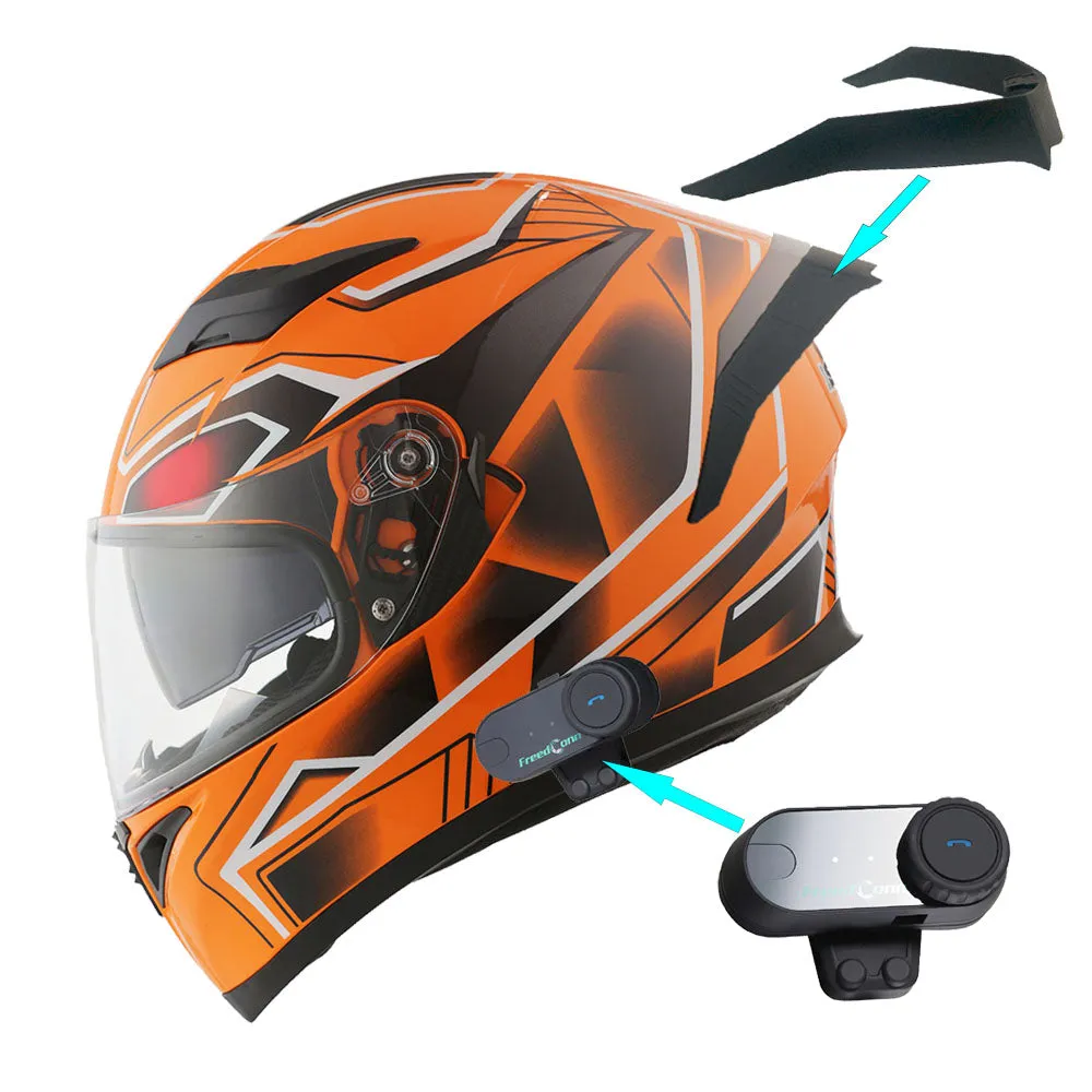 1Storm Motorcycle Modular Full Face Flip up Dual Visor Helmet   Spoiler   Motorcycle Bluetooth Headset: HJK316