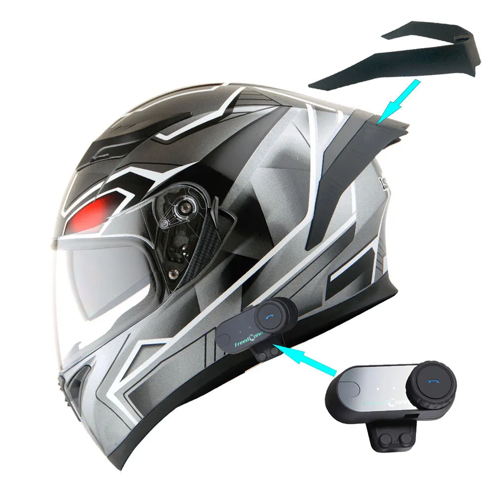 1Storm Motorcycle Modular Full Face Flip up Dual Visor Helmet   Spoiler   Motorcycle Bluetooth Headset: HJK316