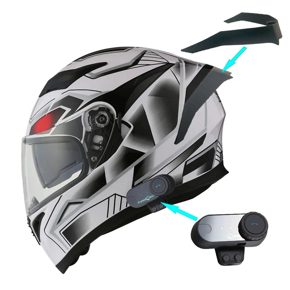 1Storm Motorcycle Modular Full Face Flip up Dual Visor Helmet   Spoiler   Motorcycle Bluetooth Headset: HJK316