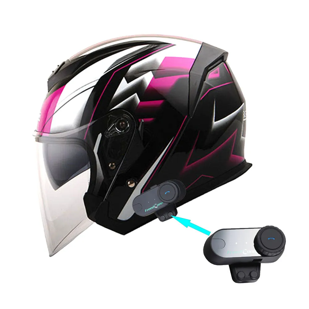 1Storm Motorcycle Open Face Helmet Scooter Classical Knight Bike Dual Lens/Sun Visor   Motorcycle Bluetooth Headset: HJK526