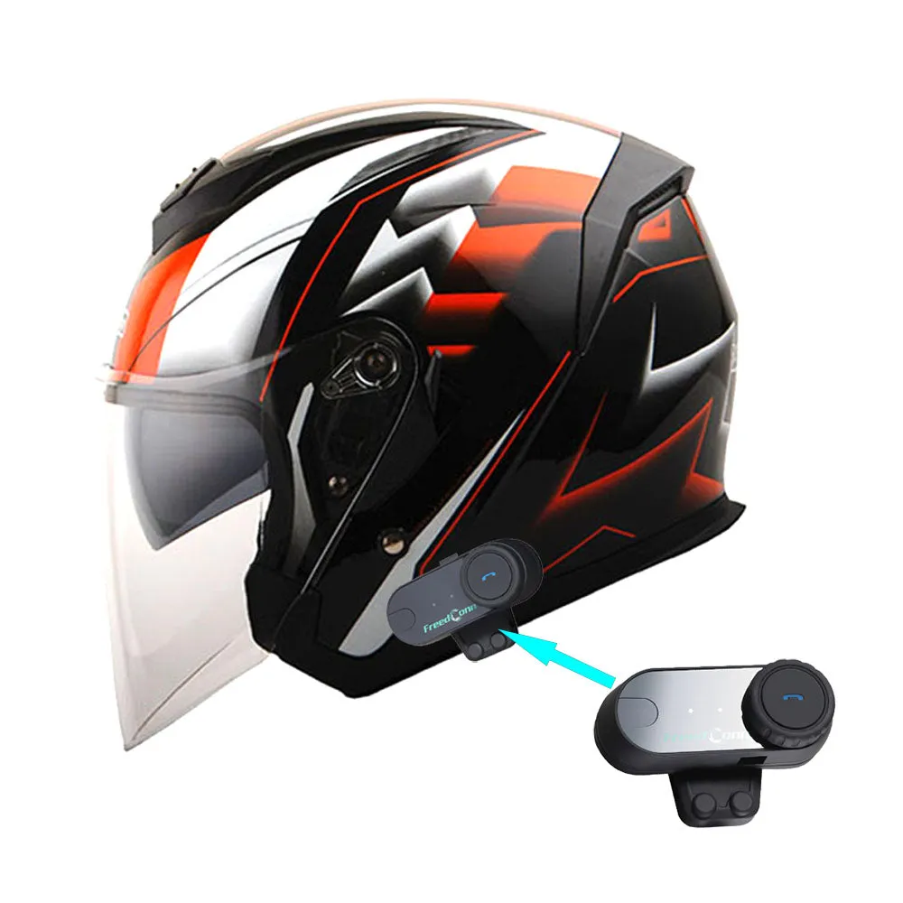 1Storm Motorcycle Open Face Helmet Scooter Classical Knight Bike Dual Lens/Sun Visor   Motorcycle Bluetooth Headset: HJK526