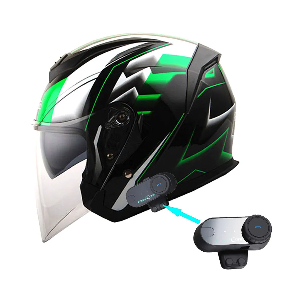 1Storm Motorcycle Open Face Helmet Scooter Classical Knight Bike Dual Lens/Sun Visor   Motorcycle Bluetooth Headset: HJK526