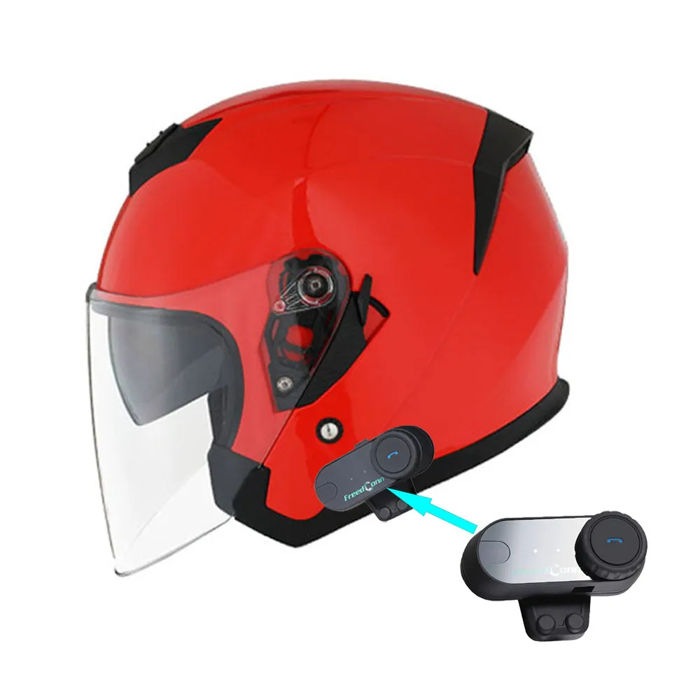 1Storm Motorcycle Open Face Helmet Scooter Classical Knight Bike Dual Lens/Sun Visor   Motorcycle Bluetooth Headset: HJK526