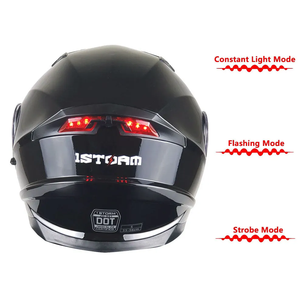 1Storm New Motorcycle Bike Modular Full Face Helmet Dual Visor Sun Shield with LED Tail Light   Motorcycle Bluetooth Headset: Modular901