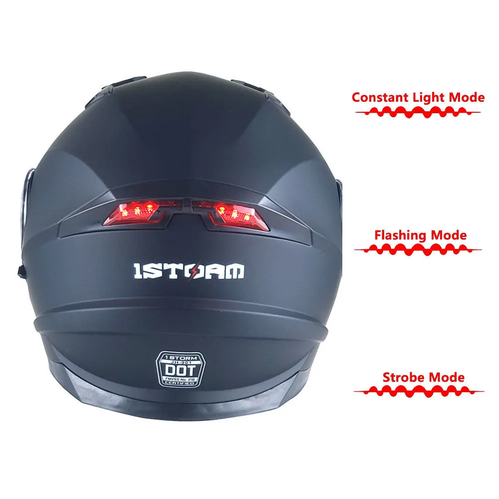 1Storm New Motorcycle Bike Modular Full Face Helmet Dual Visor Sun Shield with LED Tail Light   Motorcycle Bluetooth Headset: Modular901