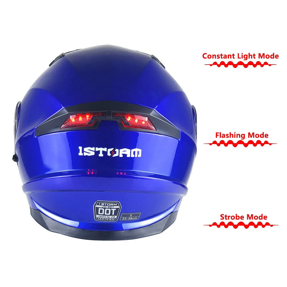 1Storm New Motorcycle Bike Modular Full Face Helmet Dual Visor Sun Shield with LED Tail Light   Motorcycle Bluetooth Headset: Modular901