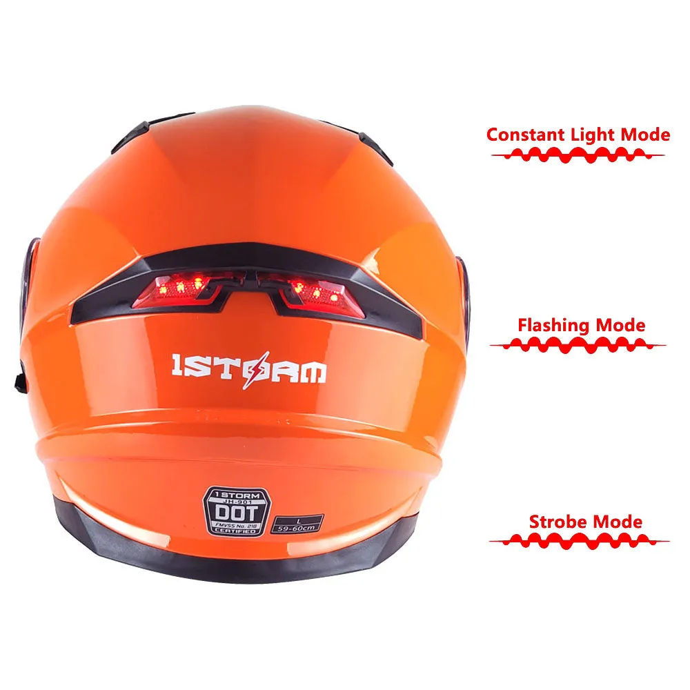 1Storm New Motorcycle Bike Modular Full Face Helmet Dual Visor Sun Shield with LED Tail Light   Motorcycle Bluetooth Headset: Modular901