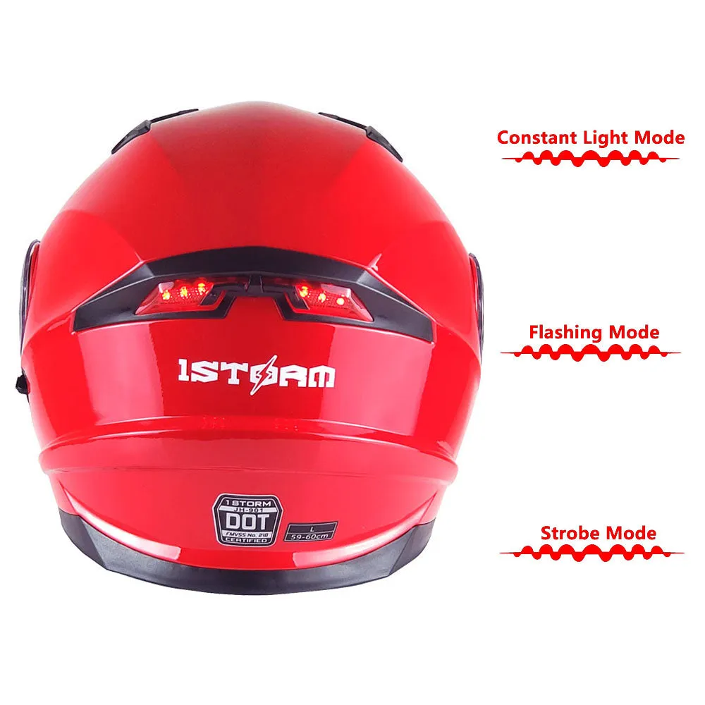 1Storm New Motorcycle Bike Modular Full Face Helmet Dual Visor Sun Shield with LED Tail Light   Motorcycle Bluetooth Headset: Modular901