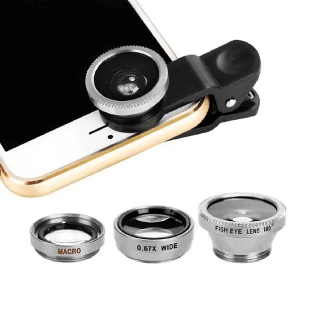 3-in-1 Wide Angle Macro Fisheye Camera Lens Kits for all Mobile Phone