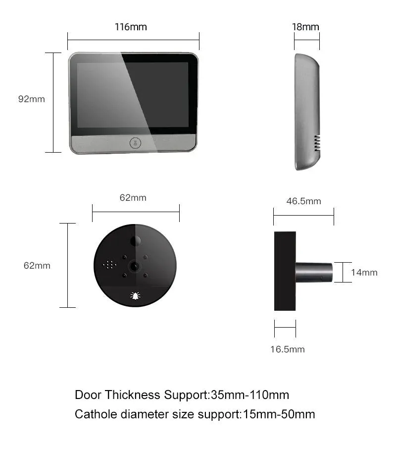 4.3InchTuya Peephole Door Viewer Camera Wifi Doorbell Video Intercom Monitor Motion Detection Video-eye Wireless Ring Intercom