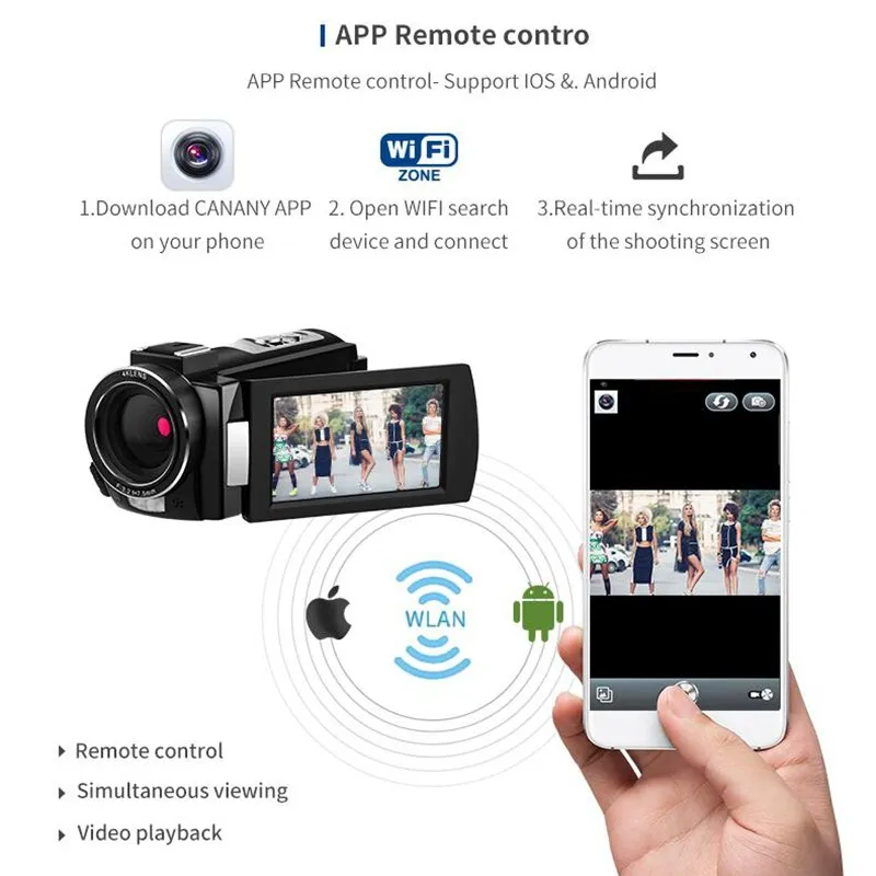 4K Full HD Professional Digital Cameras Camcorder Night Vision WIFI MIC 3.0 Inch Touch Screen Video Camera Support External Lens