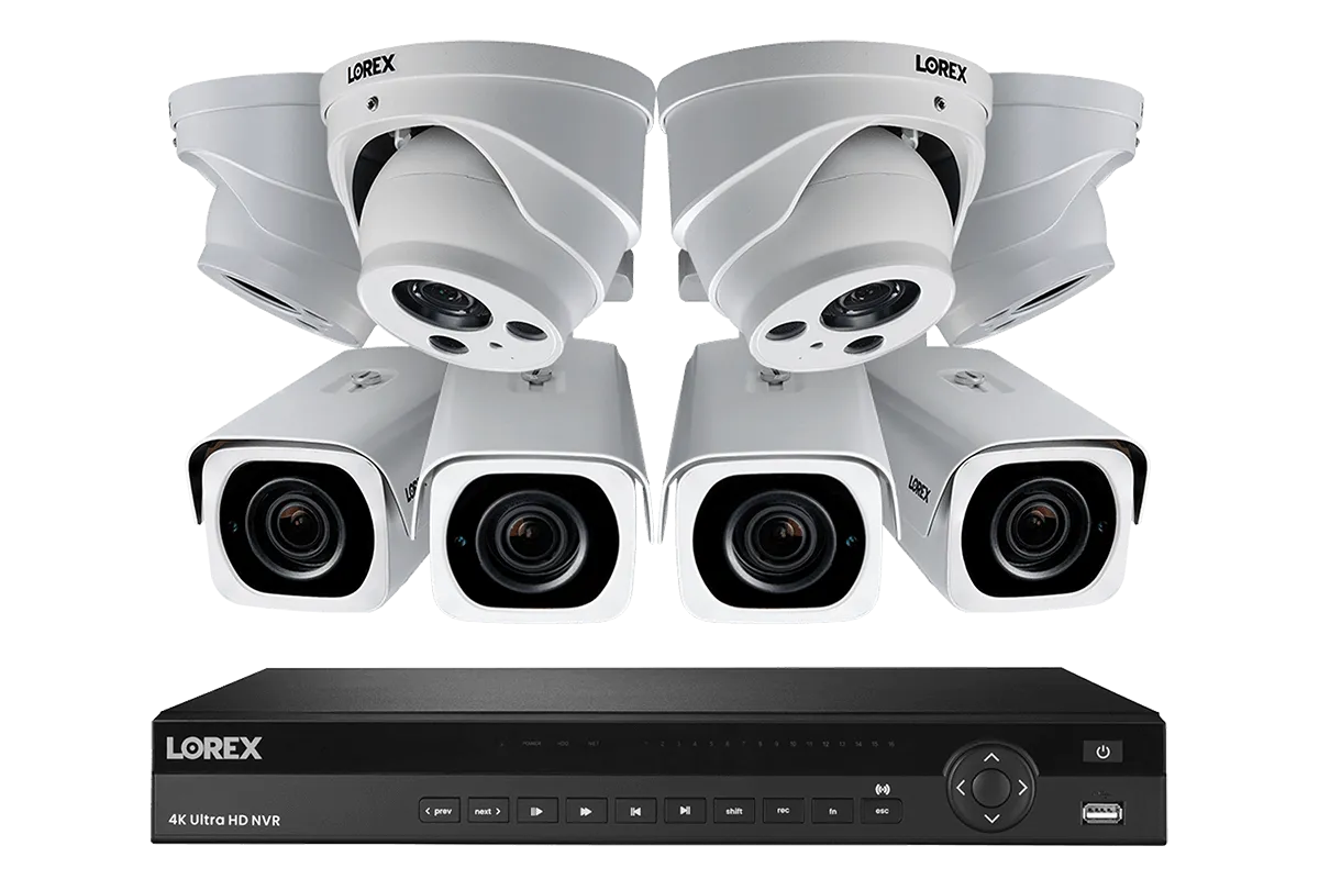 4K Nocturnal IP NVR System with 16-channel NVR, Four 4K IP Dome and Four 4K IP Motorized Zoom Bullet Cameras, 250FT Night Vision