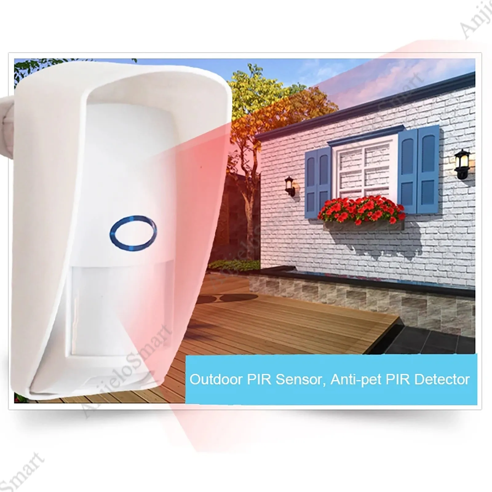 AnjieloSmart  433Mhz Wireless PIR Sensor Infrared Outdoor Motion Detector with Pet Immune