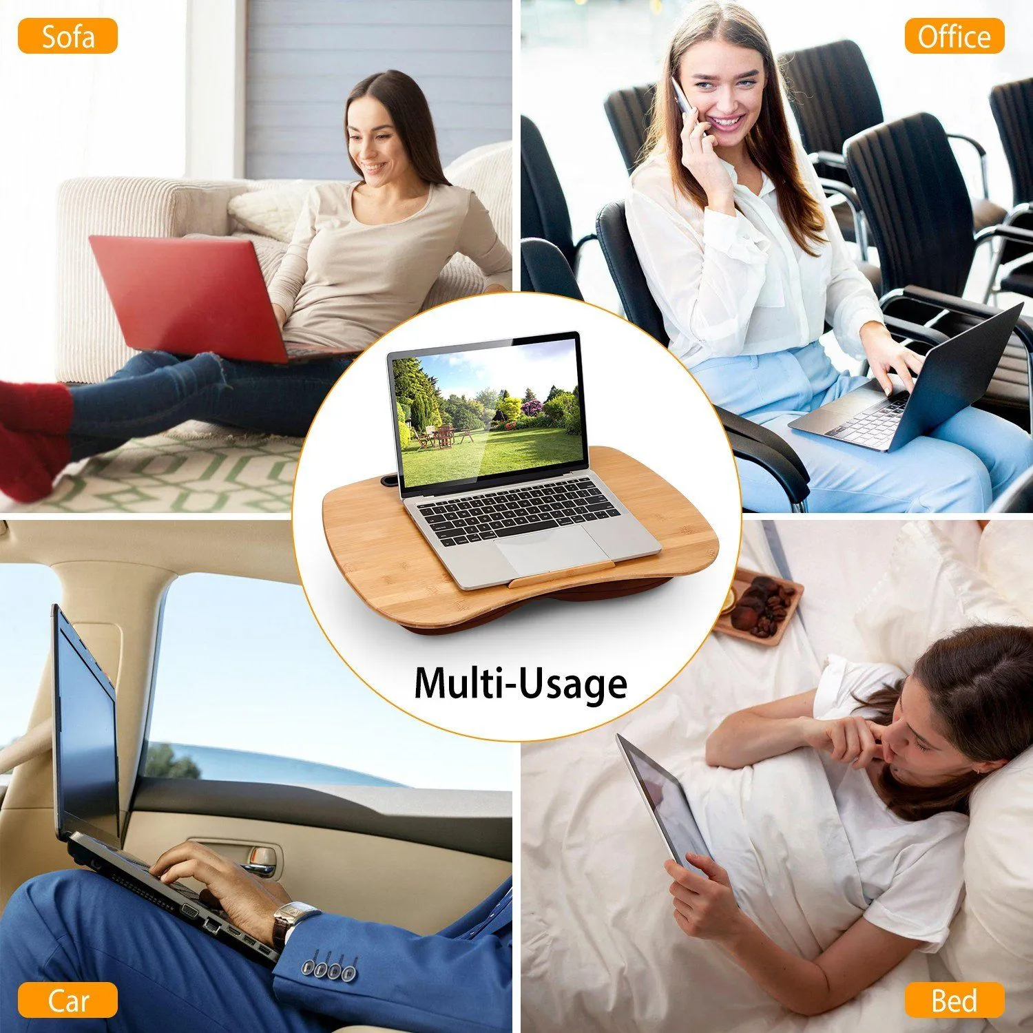 Bamboo Laptop Lap Desk with Pillow Cushion Stand Holder Table