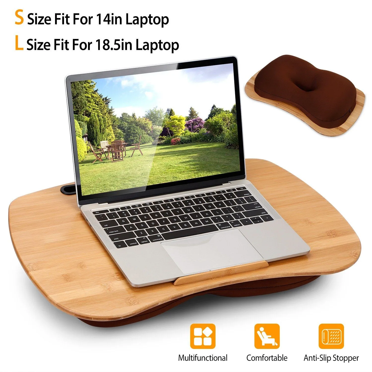 Bamboo Laptop Lap Desk with Pillow Cushion Stand Holder Table