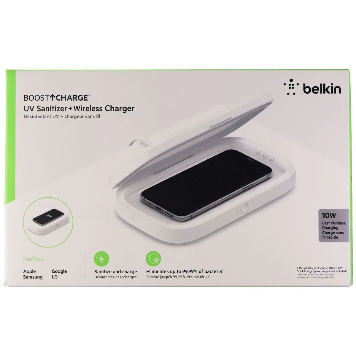 Belkin UV Sanitizer   10W Wireless Charger for Smartphones - White