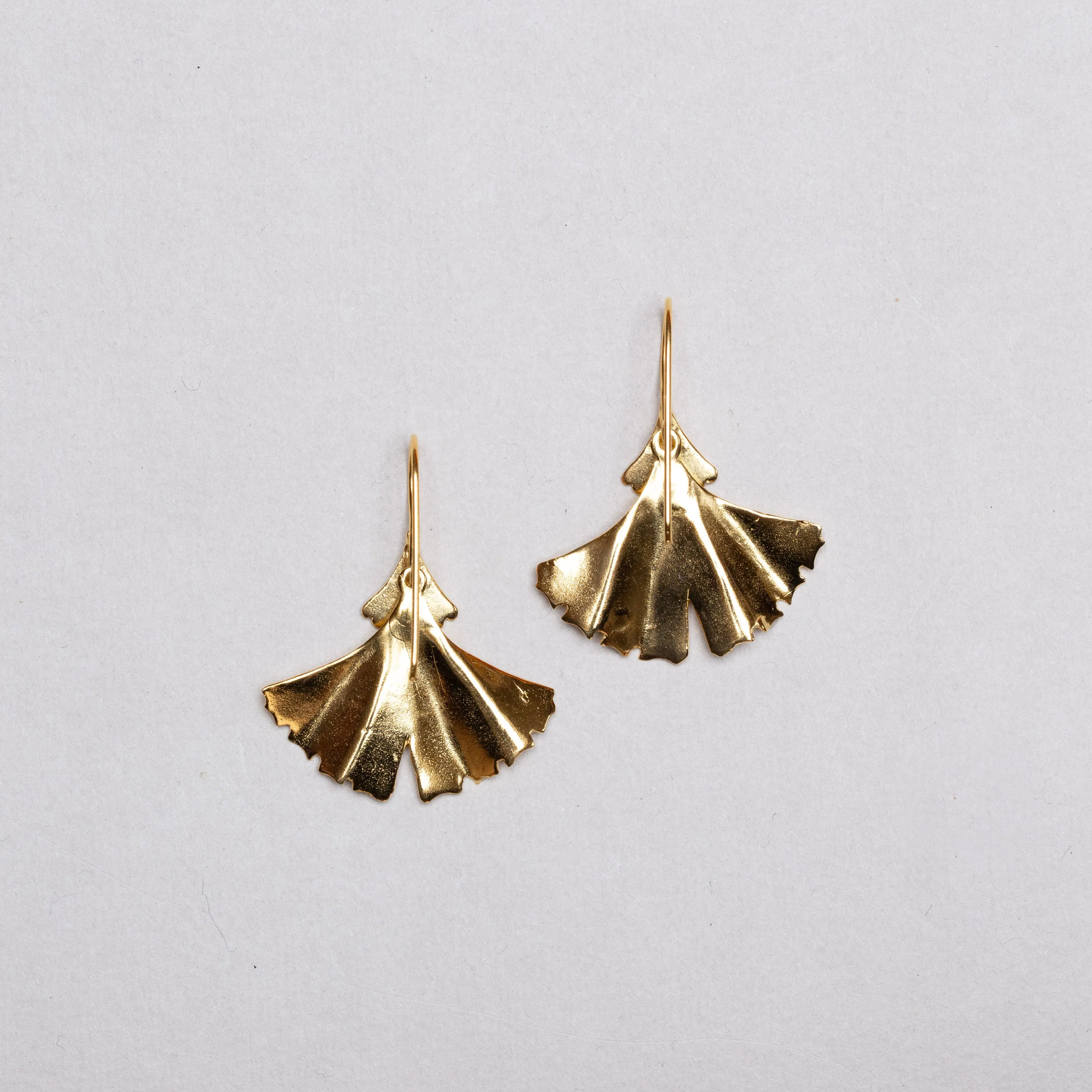 Brushed Gold Ginkgo Leaf Drop Earrings