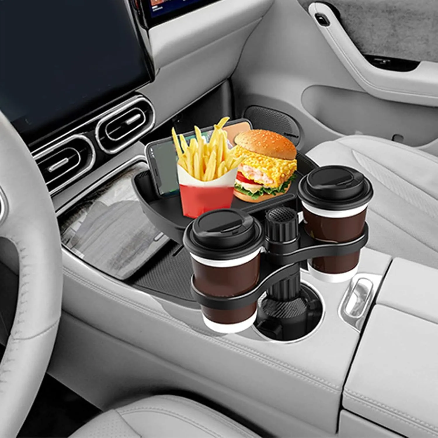 Car Cup Holder Detachable Extender Food Tray with Phone Holder