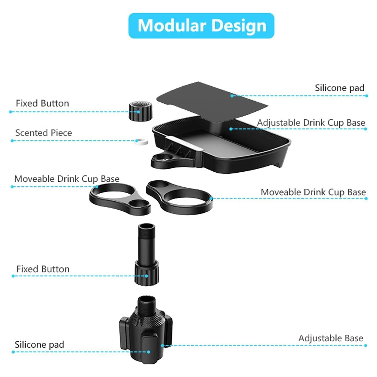 Car Cup Holder Detachable Extender Food Tray with Phone Holder