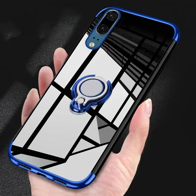 For Huawei P20 lite P20 Pro P10 Lite Case Metal Ring Holder Magnetic Silicone Case For Huawei Mate 9 10 Honor9 p30lite p30 case