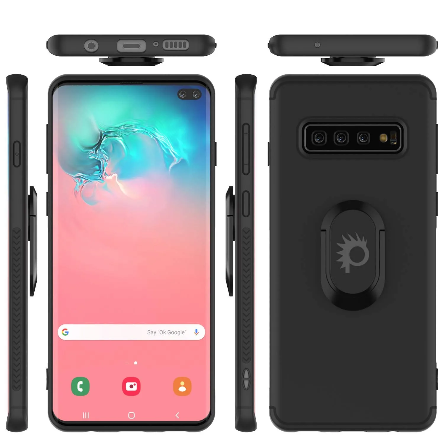 Galaxy S10  Plus, Punkcase Magnetix Protective TPU Cover W/ Kickstand, Sceen Protector[Black]