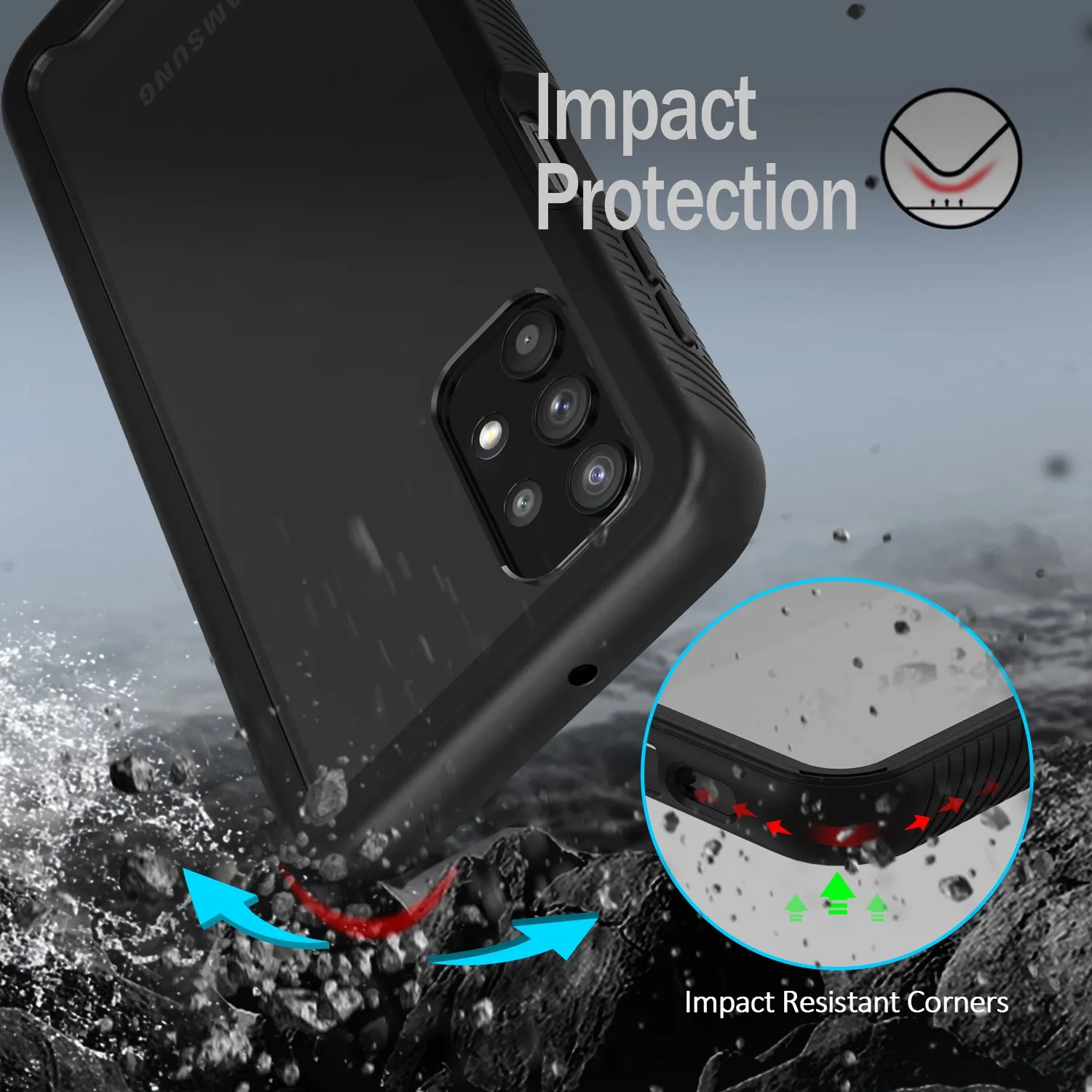 Heavy Duty Case Built-in Screen Protector for Samsung Galaxy A32 5G - Full Body (Black)