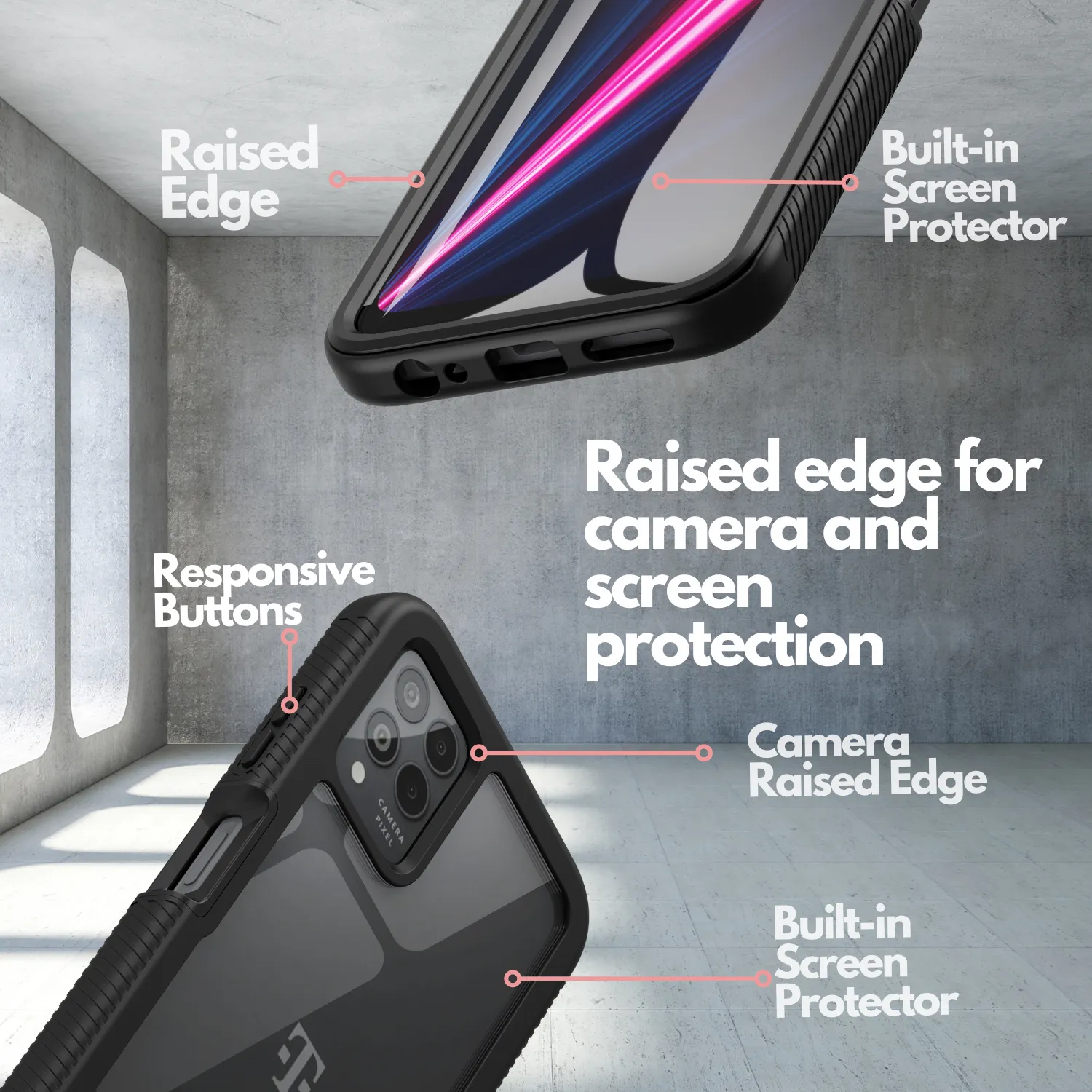 Heavy-Duty Case with Built-in Screen Protector for T-Mobile Revvl 6 Pro 5G