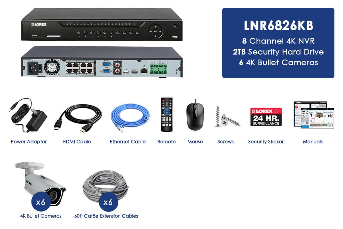 IP Camera System with 6 Ultra HD 4K Security Cameras & Lorex Cloud Connectivity