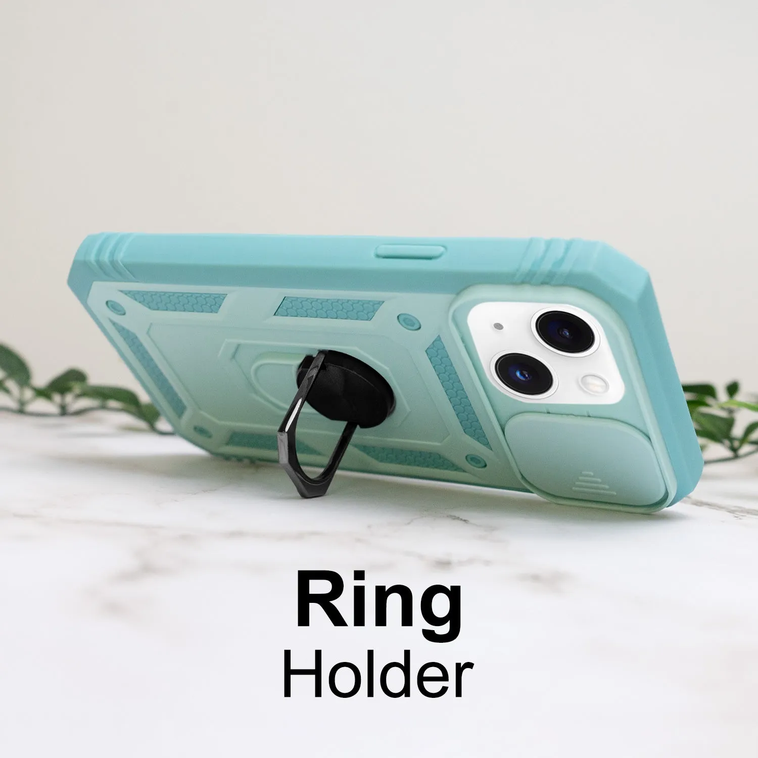 iPhone 13 Case - Heavy-Duty, Ring Holder, Camera Cover