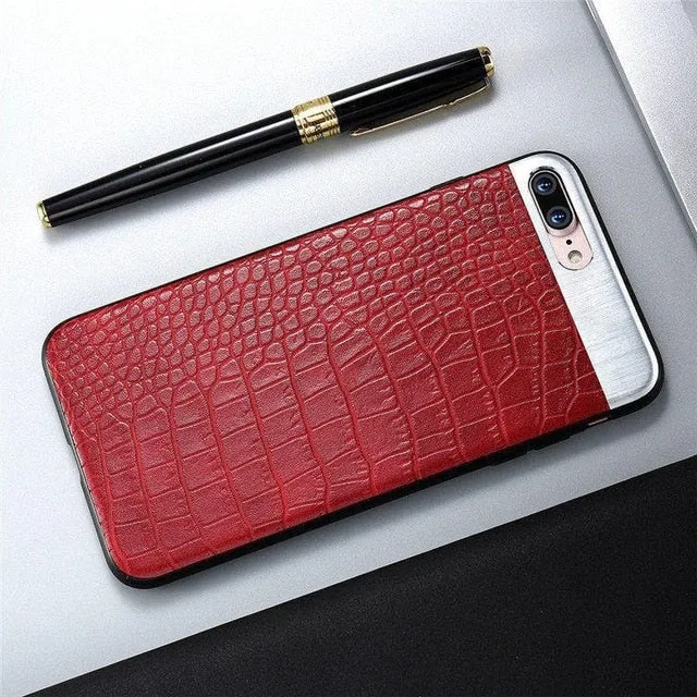 KISSCASE PU Leather Phone Case For iPhone 6S 6 7 8 Plus 10 X Crocodile Stripe Metal Stitching Cases For iPhone 7 8 X Plus Cover