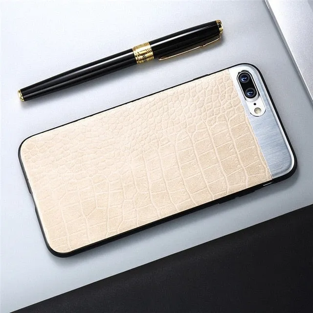 KISSCASE PU Leather Phone Case For iPhone 6S 6 7 8 Plus 10 X Crocodile Stripe Metal Stitching Cases For iPhone 7 8 X Plus Cover