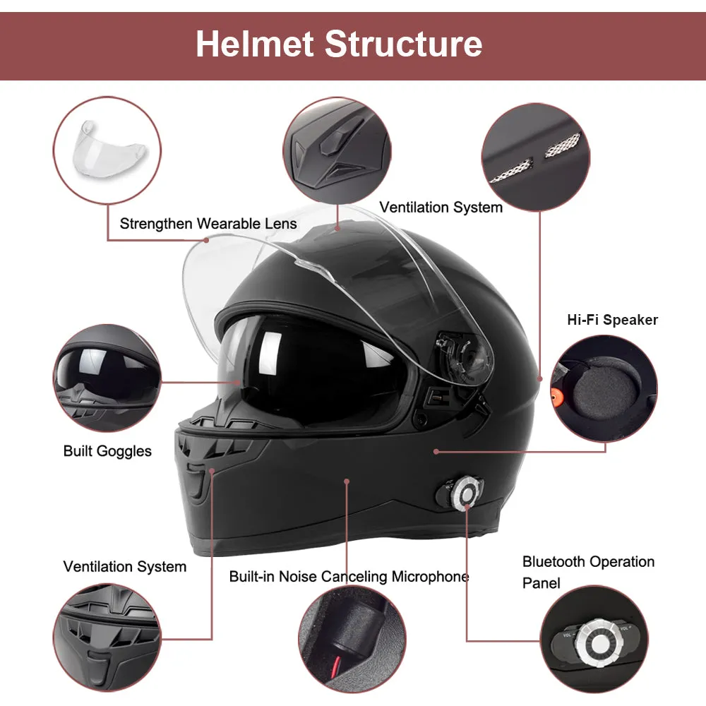 Martian Motorcycle Bluetooth Helmet Full Face Dual Visor with Bluetooth Headset 6 Riders intercom & 1000 Meter Communication: HM_BFULLFACE   Premium Leather Gloves