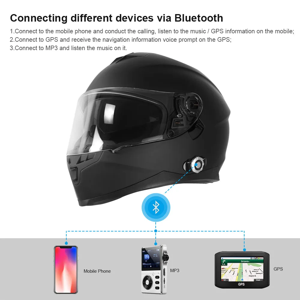 Martian Motorcycle Bluetooth Helmet Full Face Dual Visor with Bluetooth Headset 6 Riders intercom & 1000 Meter Communication: HM_BFULLFACE   Premium Leather Gloves