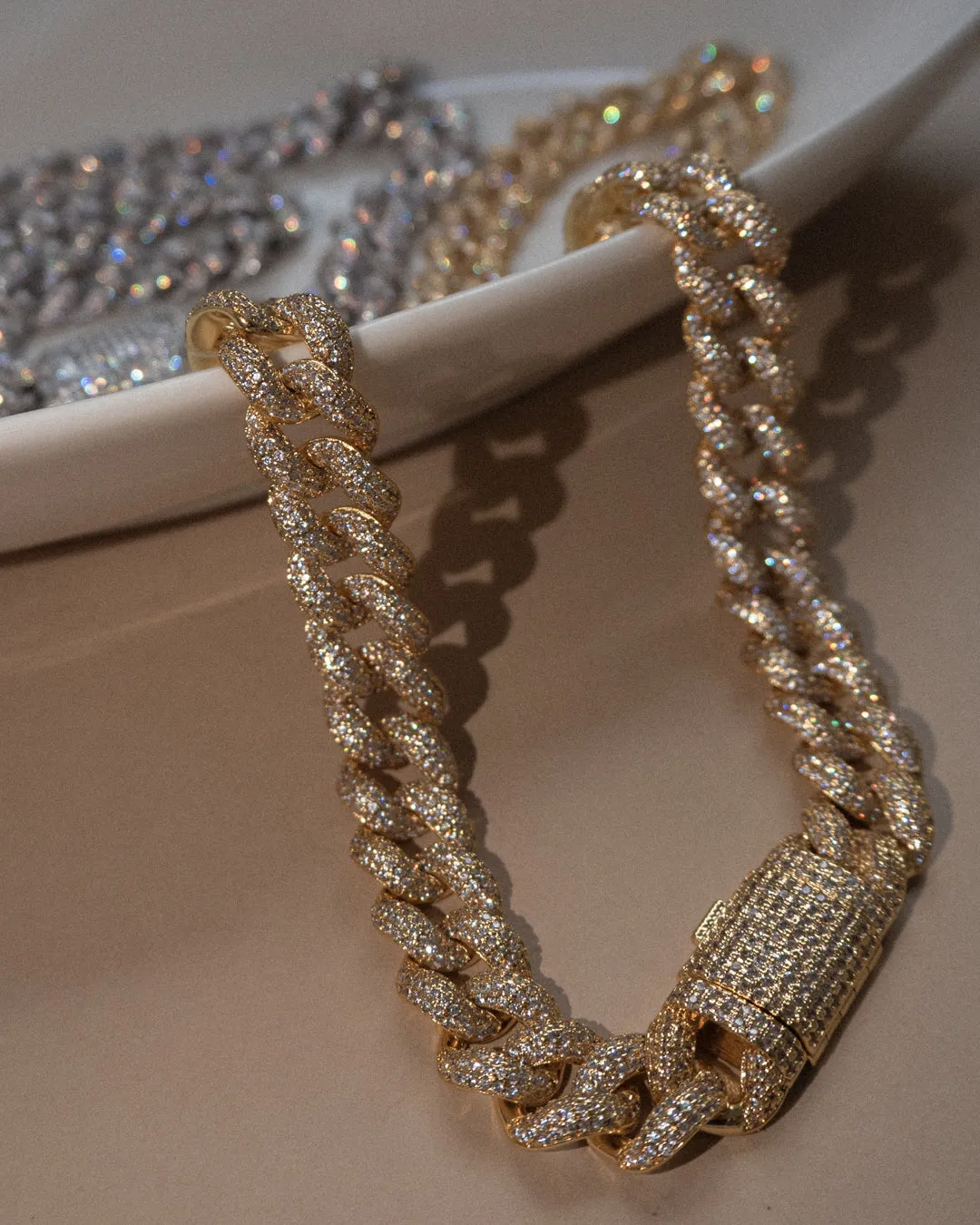 Pave Cuban Link Necklace- Gold