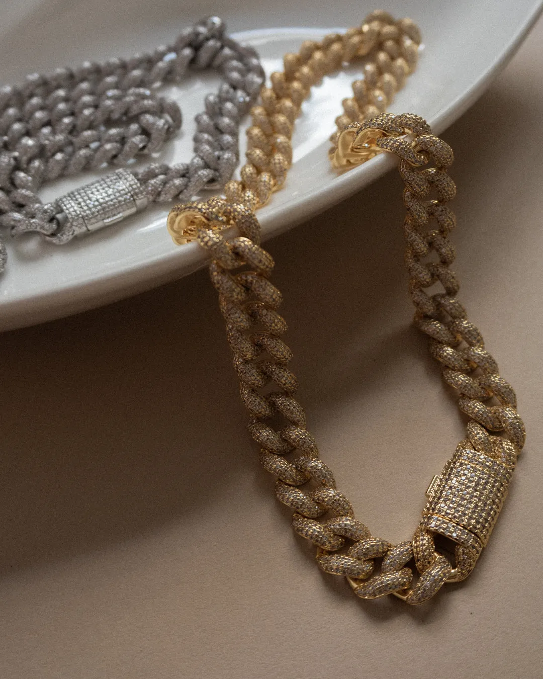 Pave Cuban Link Necklace- Gold