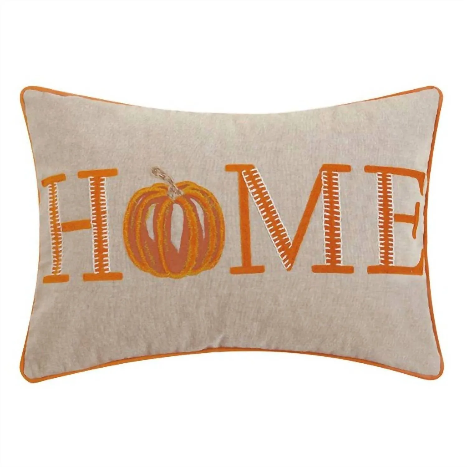 "home" Pumpkin Embroidered Throw Pillow In Beige/orange