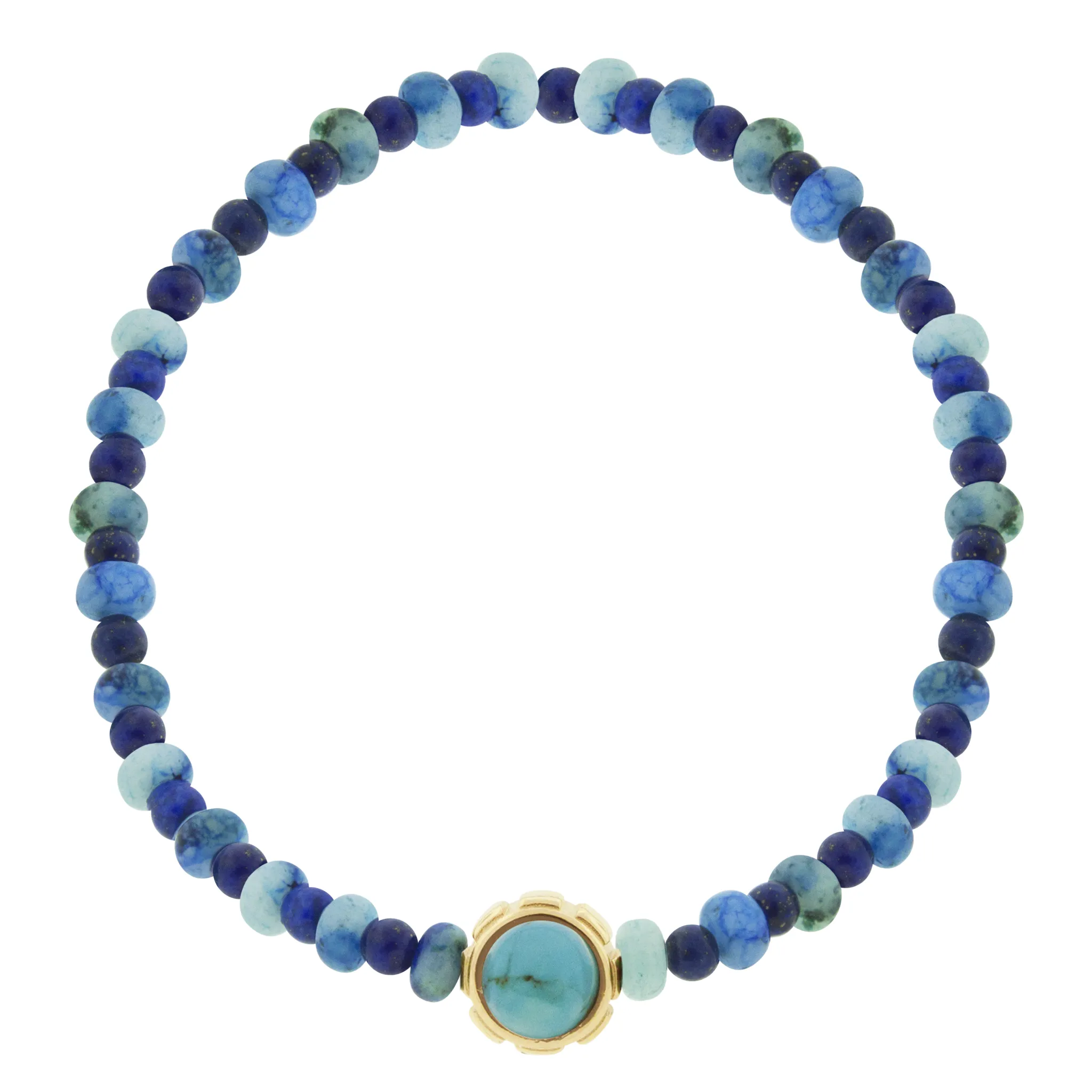 Rotary Collar with Turquoise & Lapis Cabochons on Beaded Bracelet