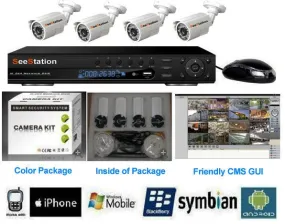 SeeStation DVR Kit 4 Channel 960H With 4 Each 800TVL BLACK Cameras