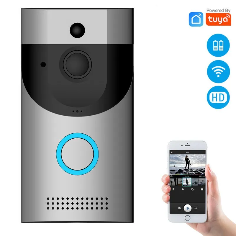 Smart HomeTuya Video Doorbell Wireless IP65 Waterproof 720P HD with Real-time Video, Two-Way Audio and PIR Motion Detection