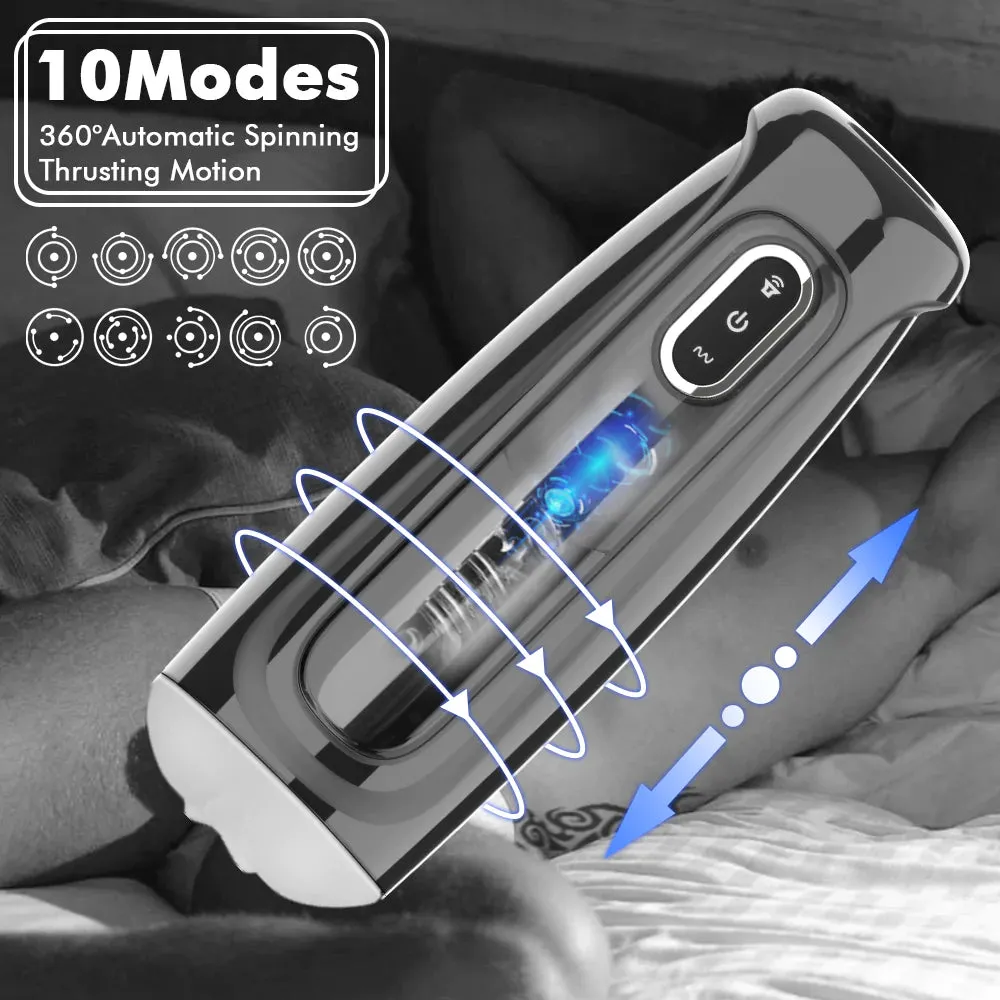 Stroking Pleasure Automatic Thrusting and Rotating Rechargeable Male Masturbator with Suction Cup Mount Base for a Hands Free Experience