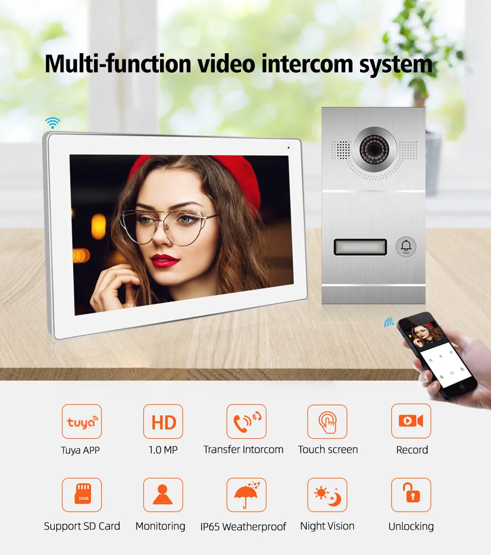 TUYA WIFI Video Intercom For Apartment IP 7 Inch Indoor Unit Doorbell RFIC Card Access System TUYA Video Intercom Phone For Home