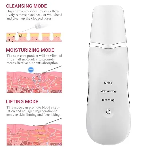 Ultrasonic Shovel Machine for Facial Skin Scrubber Lifting Moisturizing & Cleansing Skin Dirt Blackhead Remover Peeling Tool,Pore and Exfoliator, Comedone Extractor Treatment