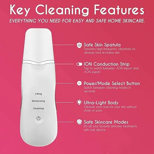 Ultrasonic Shovel Machine for Facial Skin Scrubber Lifting Moisturizing & Cleansing Skin Dirt Blackhead Remover Peeling Tool,Pore and Exfoliator, Comedone Extractor Treatment